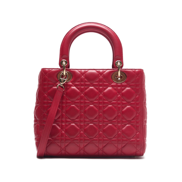 Dior Cannage Lamb Skin 2 Way Hand Bag Red Gold Hardware - Picture 4 of 12
